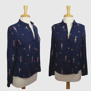 💰3/$25 ZARA BASIC Button-Up Top Blouse Dancer Ballet Ballerina Dancer Blue XS